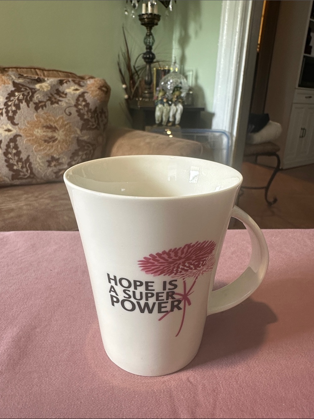 Avon White Mug with Pink Floral Design and Inspirational Text